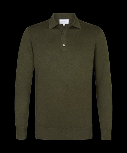 Olijfgroene polo met lange mouwen